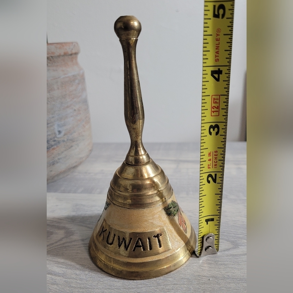Vintage Brass Souvenir Bell – Kuwait – Hand Painted Floral – Collectible Decor - Picture 5 of 5